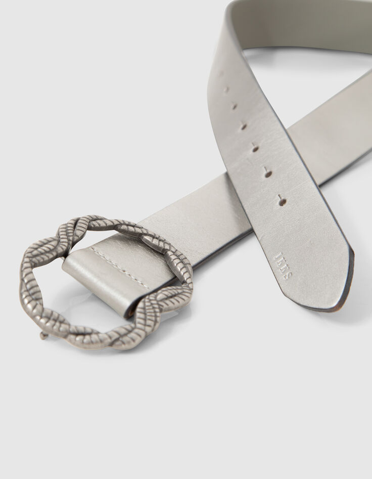 Ceinture robe en cuir argenté à boucle torsadée Femme -4