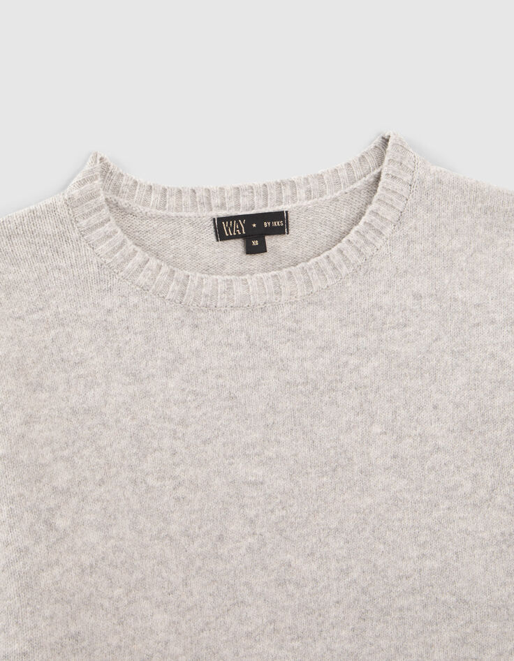 Grauer M&auml;dchenstrickpullover mit Trompe-l&lsquo;oeil-Bluse-2
