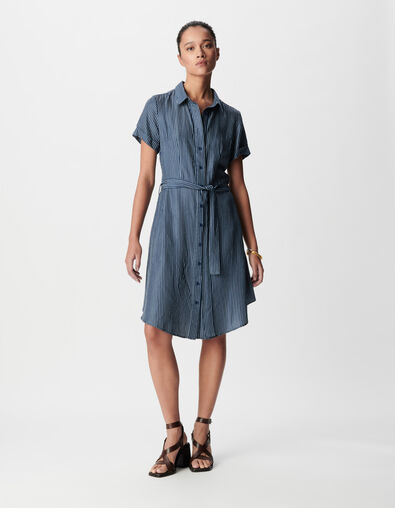 Robe chemise marine fines rayures blanches Femme - IKKS