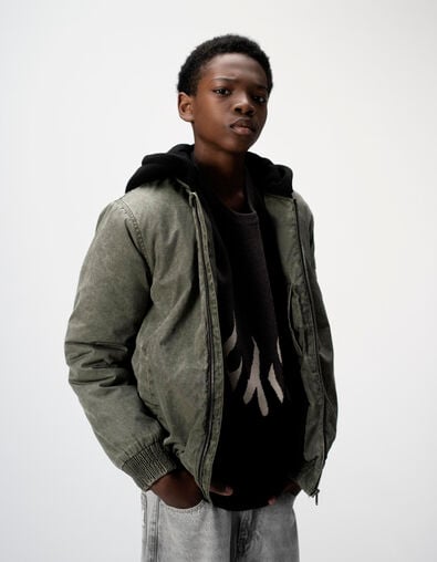 Boys’ khaki bomber jacket with detachable hood - IKKS