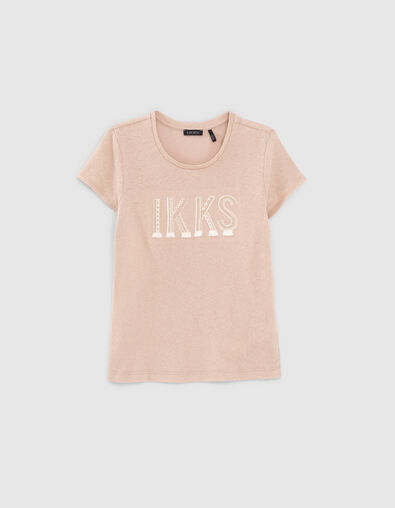 Champagnerfarbenes Mädchen-T-Shirt, Pailletten, Schriftzug - IKKS