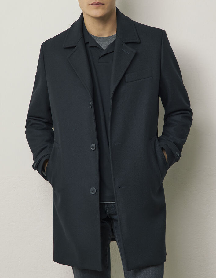 Men’s black coat with sweatshirt fabric hooded facing - IKKS