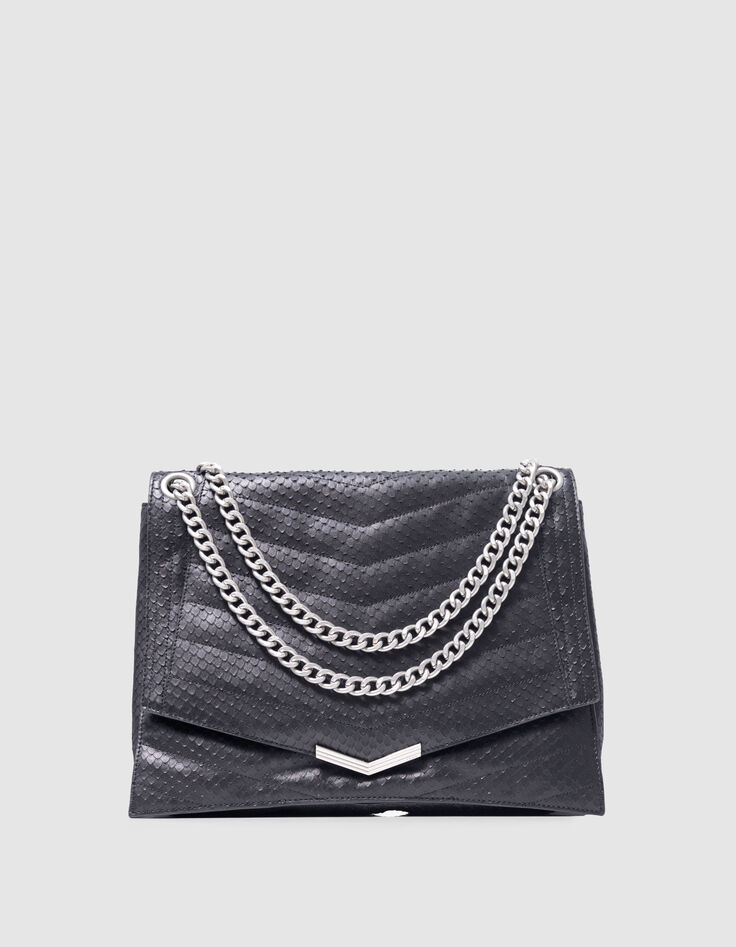 Sac THE 1. noir cuir embossé effet python Taille XL Femme-1