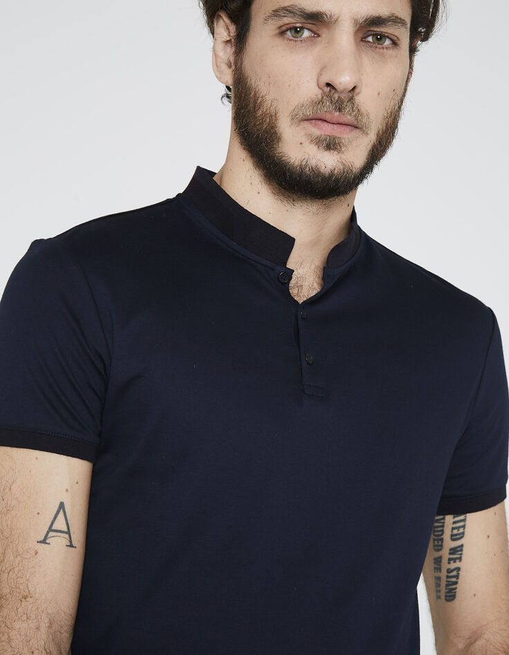Polo marine col mao homme -4