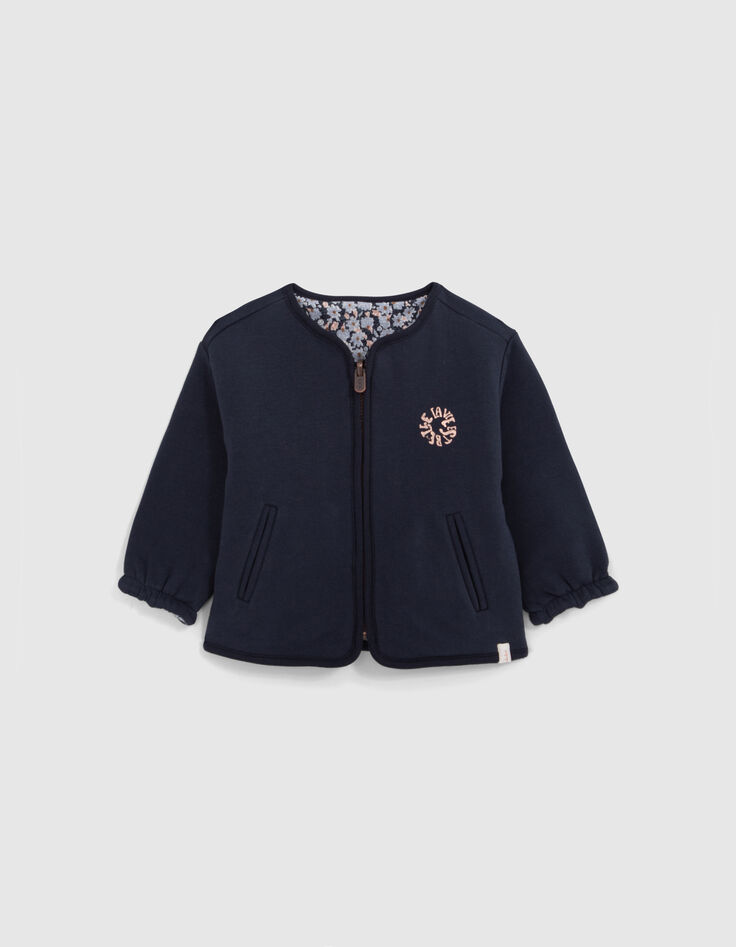 Cardigan réversible marine et fleurs bébé fille-2 Cardigan réversible marine et fleurs bébé fille-2