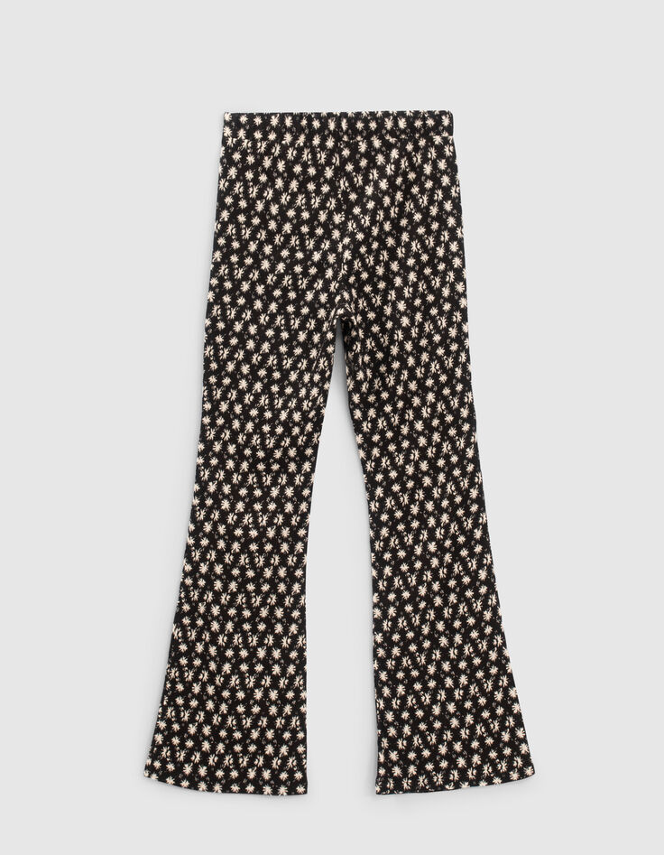 Pantalon flare noir imprimé fleurs graphiques fille-3