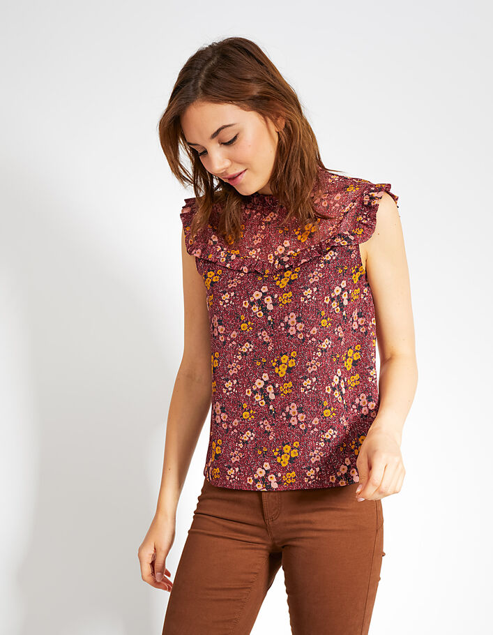 Crop Top Zara Noir à Imprimé Fleurs Avec Volants - Taille M - Occasion Très Bon état