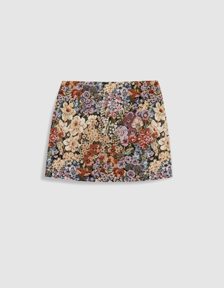 Korte jacquardrok met bloemenprint voor dames-6