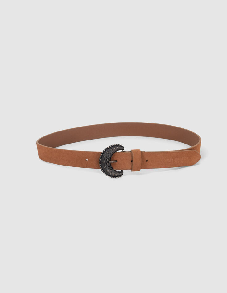 Ceinture camel cuir velours boucle fantaisie fille-3