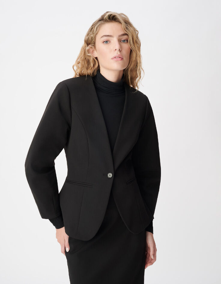 Veste de tailleur noire cintr&eacute;e d&eacute;coupes manches Femme-1