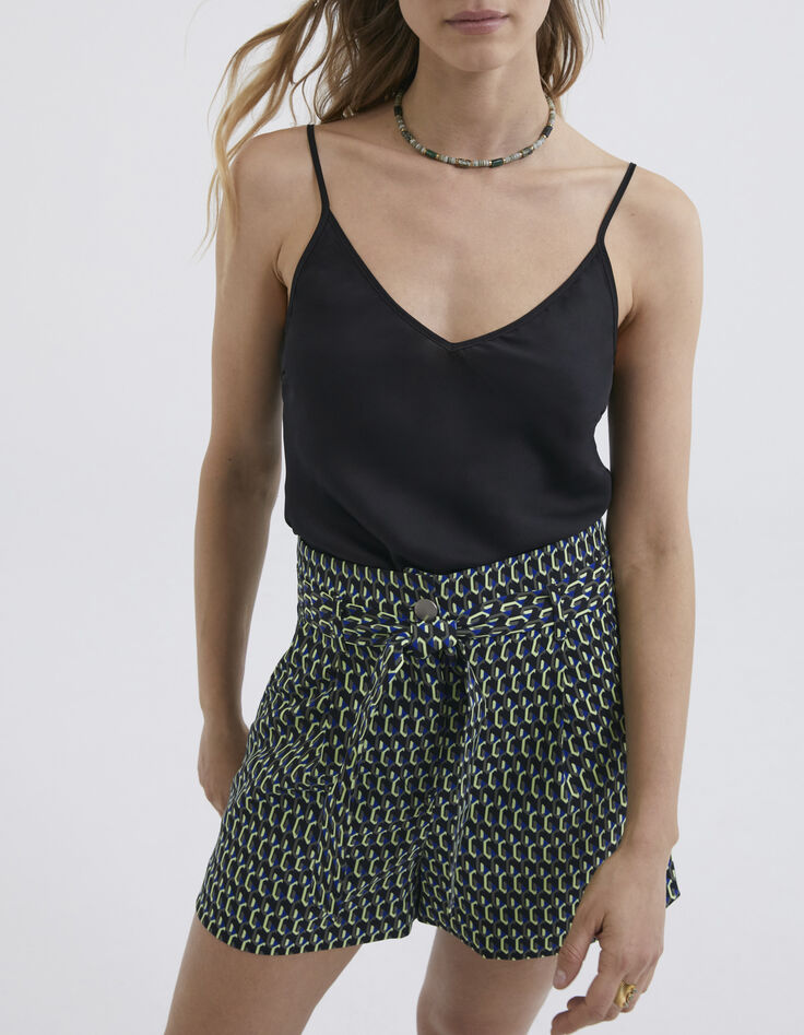 Shorts tiro alto negros estampado gráfico mujer-2