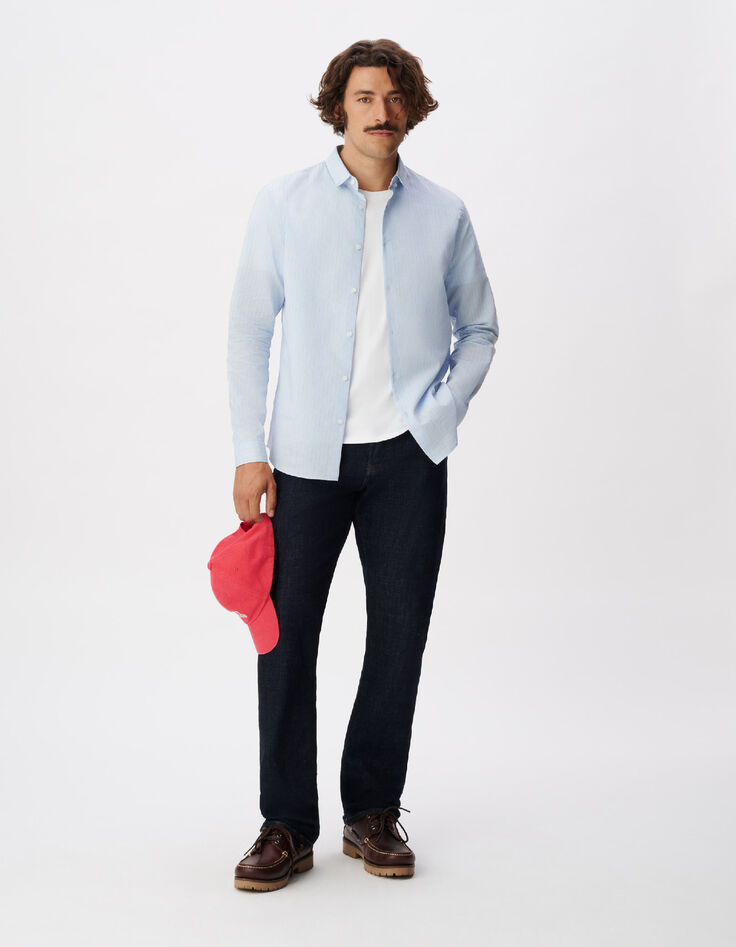 Chemise slim bleue motif rayures Homme-2