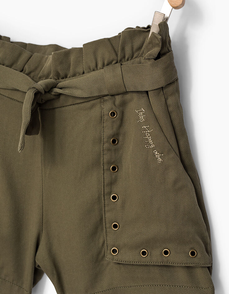 Short fluide paperbag kaki en Tencel&copy; fille-3