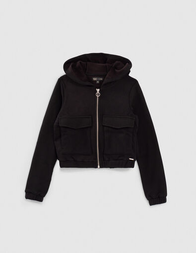 C&aacute;rdigan negro maxi bolsillos delante ni&ntilde;a - IKKS
