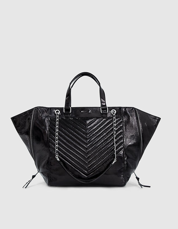 Damencabastasche aus schwarzem Leder LE 1440 GLOSSY Leather Story