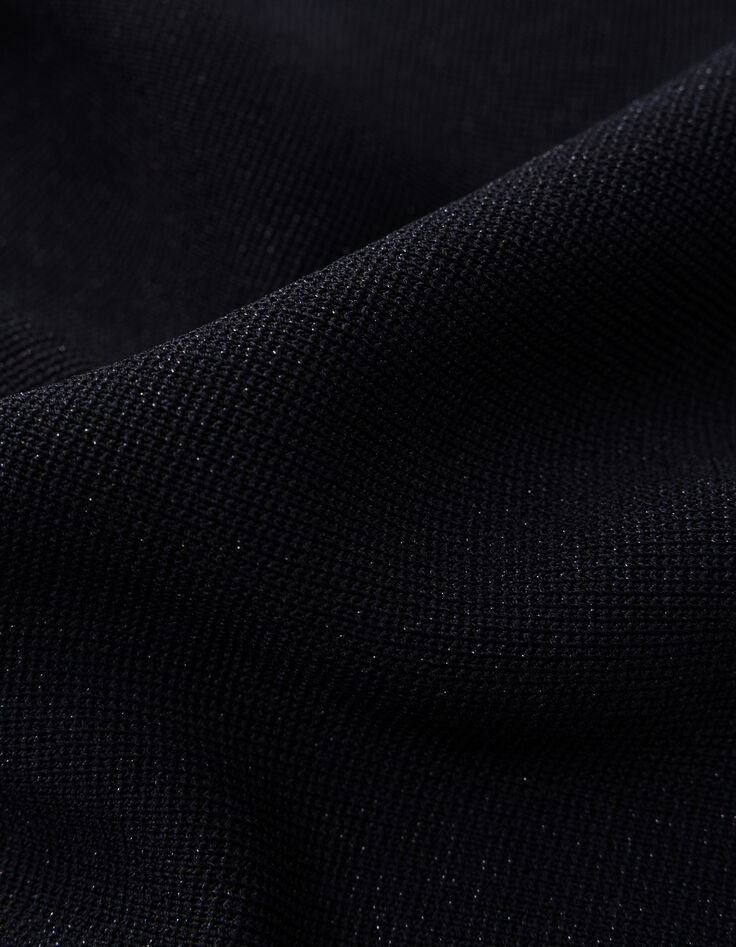 Pull manche courte noir tricot asym&eacute;trique d&eacute;cor boutons Femme-6