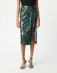 Women's metallic camouflage print green skirt-5