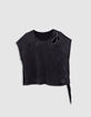 Top noir découpe brodée à nouer côté Femme-5