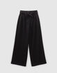 Zwarte wijde broek hoge taille ceintuur Dames-4