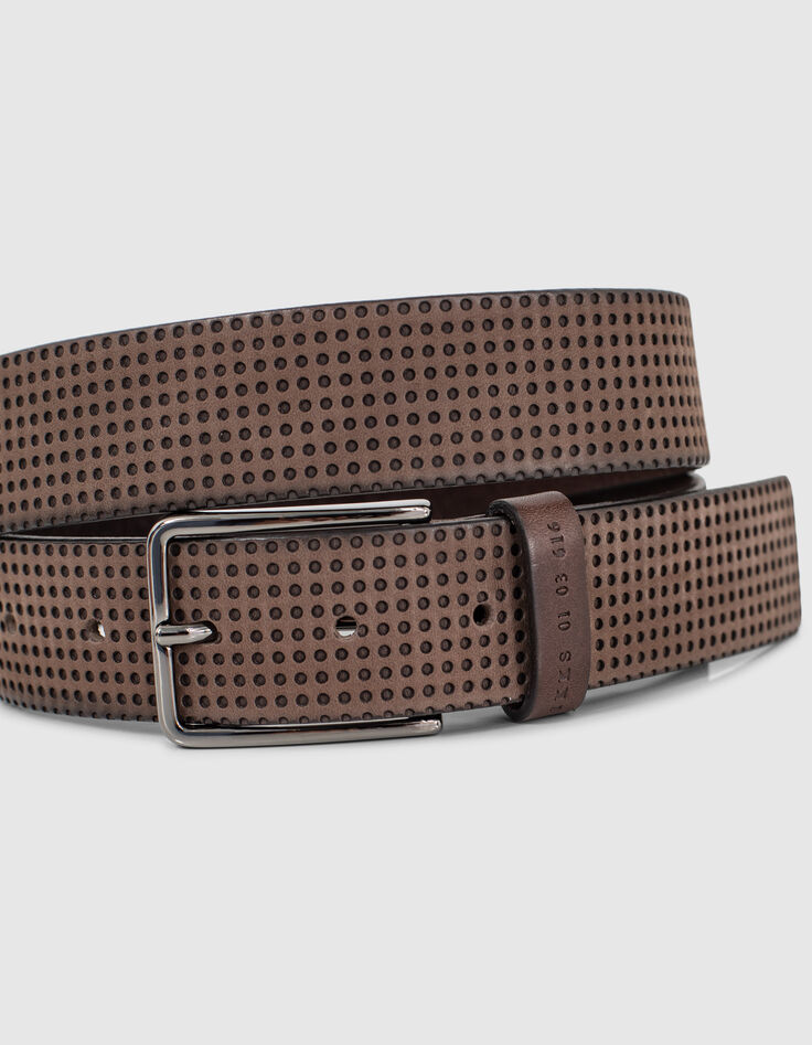 Ceinture dark choco en cuir perforé Homme-2