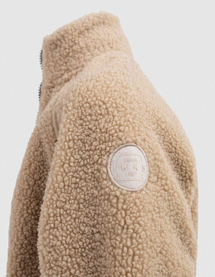 Cárdigan beige sherpa reciclado bolsillos cremallera niño-6