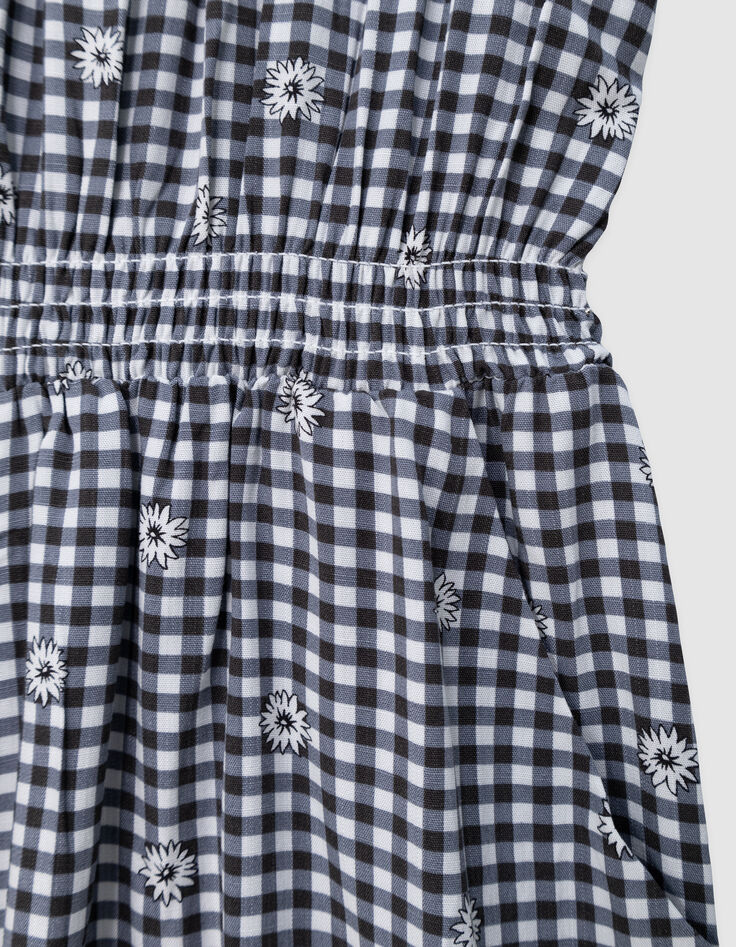 Combishort noir imprimé vichy et fleurs fille-7
