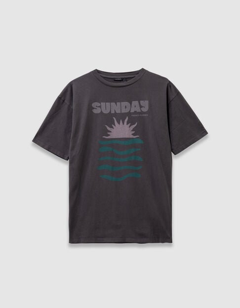 Girls’ grey organic cotton oversized T-shirt with slogan - IKKS