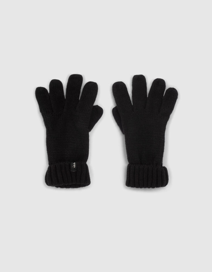 Schwarze Mädchenhandschuhe aus Glitzerstrick -1