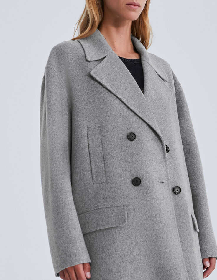 Women’s grey mid-length coat with diamante-5
