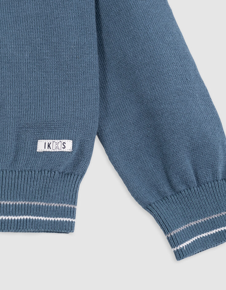 Sudadera de punto azul para niño con mensaje bordado-3