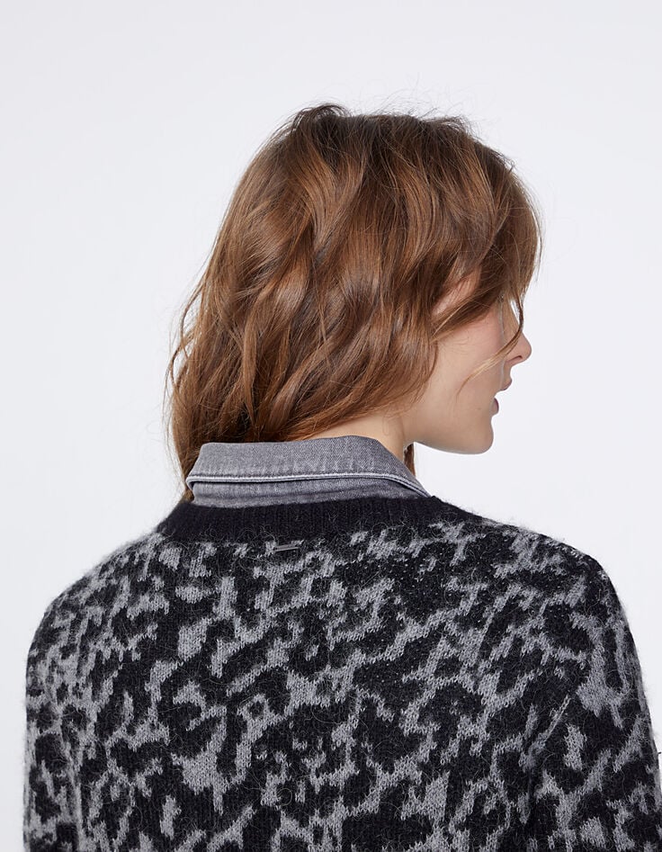 Cardigan mi-long apport alpaga jacquard léopard femme-4