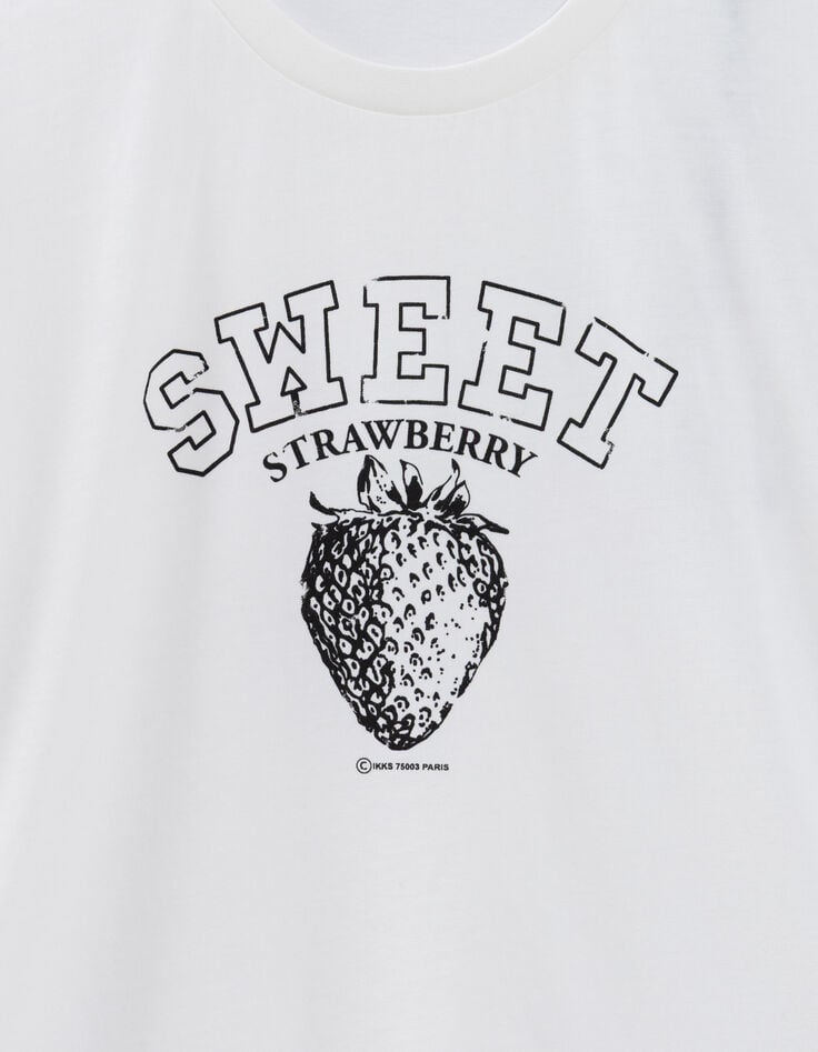 White short-sleeved T-shirt, strawberry image-6 White short-sleeved T-shirt, strawberry image-6