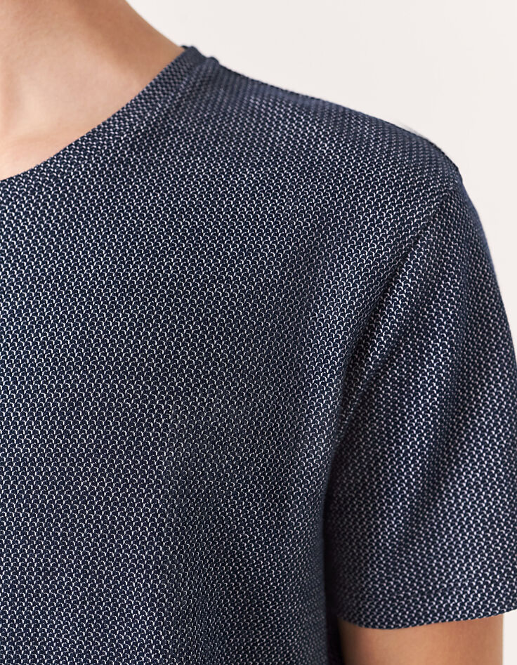 Tee-shirt bleu foncé jacquard faux-uni Homme-5