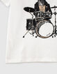 T-shirt blanc cassé bio à visuel chien-batteur garçon -4