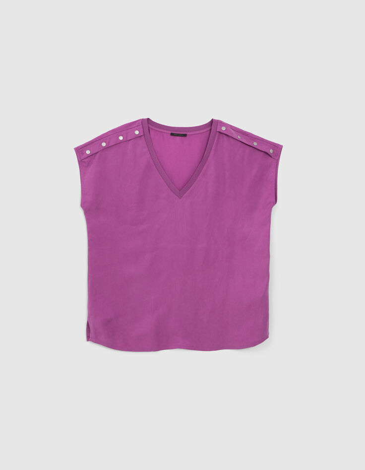 Top violine satiné détails clous aux épaules Femme-6
