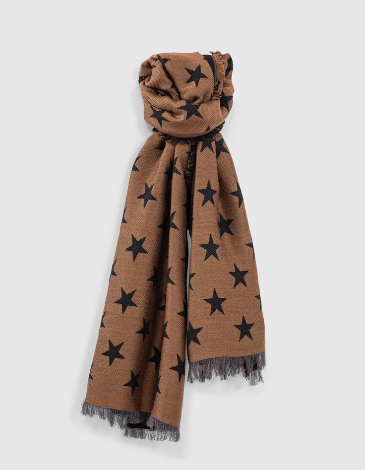 Schwarzer und camelbrauner Damenschal mit Sternenjacquard-1