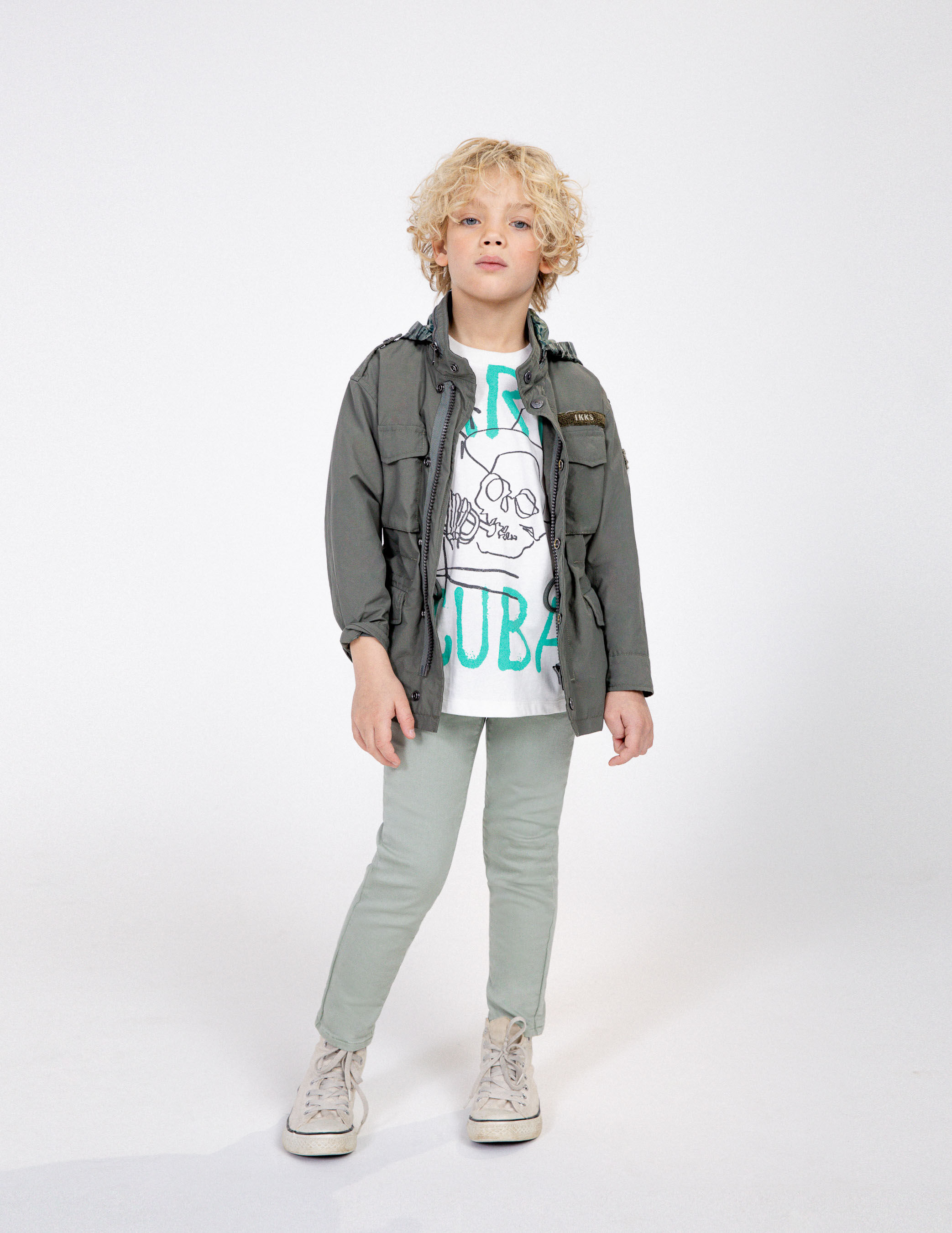 Boys khaki nylon parka with print on back