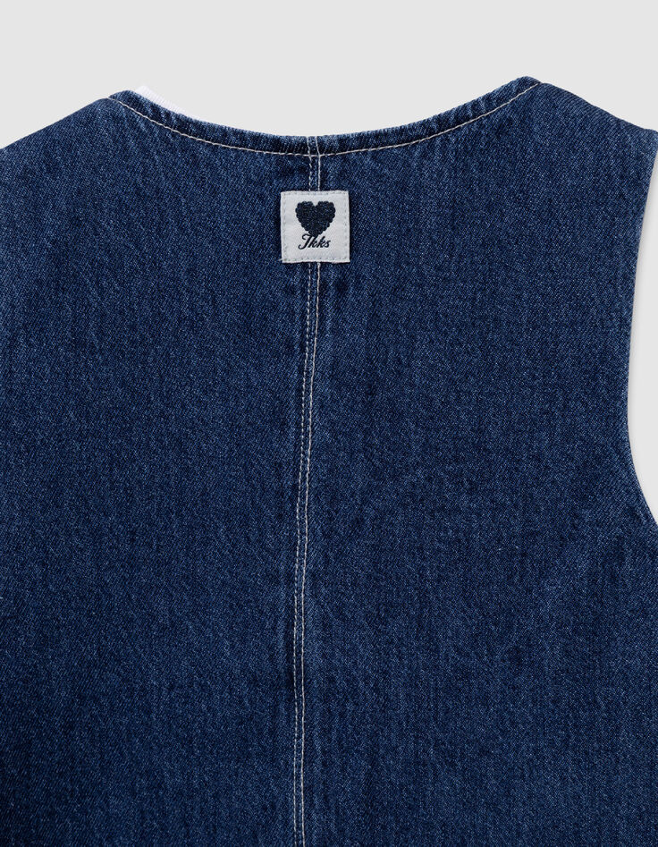 Vestido 2en1 tejido vaquero azul y camiseta blanca ni&ntilde;a-8