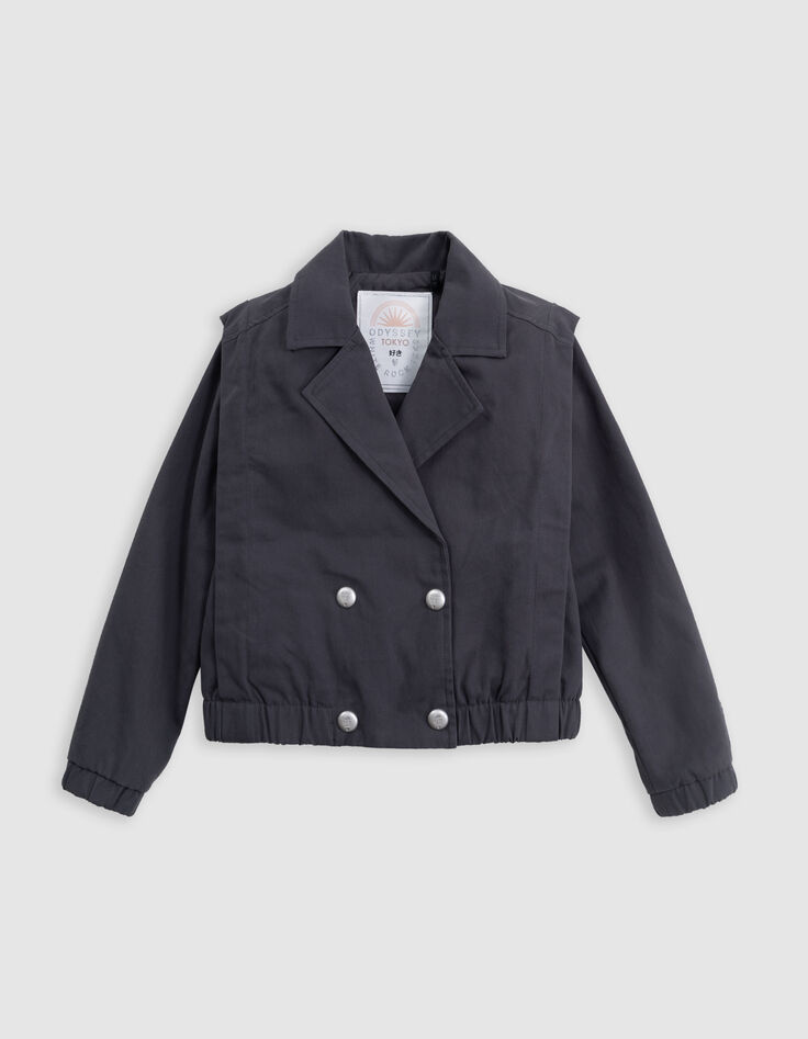 Kort grijs jasje maxi borduursel rug meisjes-4
