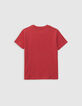 Camiseta roja algodón rayas goma mensaje niño-4