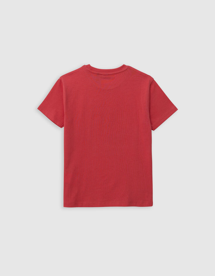 Camiseta roja algodón rayas goma mensaje niño-4
