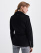 Blouson oversize long noir chèvre velours femme-2