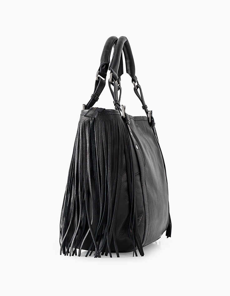 Women’s The Artist black leather bag + fringes -3