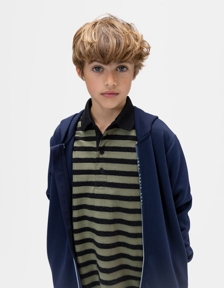 Cardigan zippé marine à capuche typo zip garçon-7