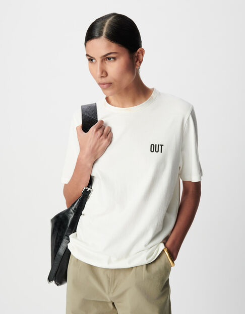 Mujer Cuello redondo blanco de algod&oacute;n org&aacute;nico con mensaje en la espalda - IKKS