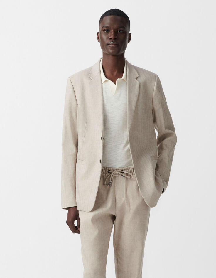 Veste de costume beige lin mélangé Homme-5