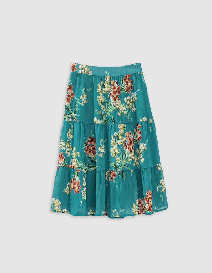 Eucalyptusgroene mini me rok bloemenprint meisjes -1