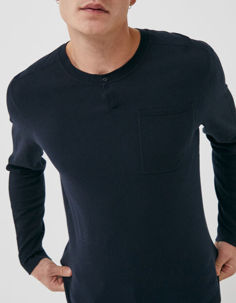 Jersey azul marino punto cuello tunecino Hombre