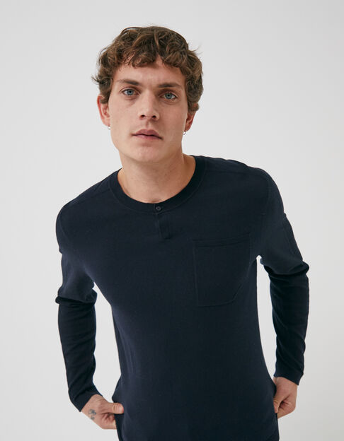 Men’s navy knit button-neck sweater