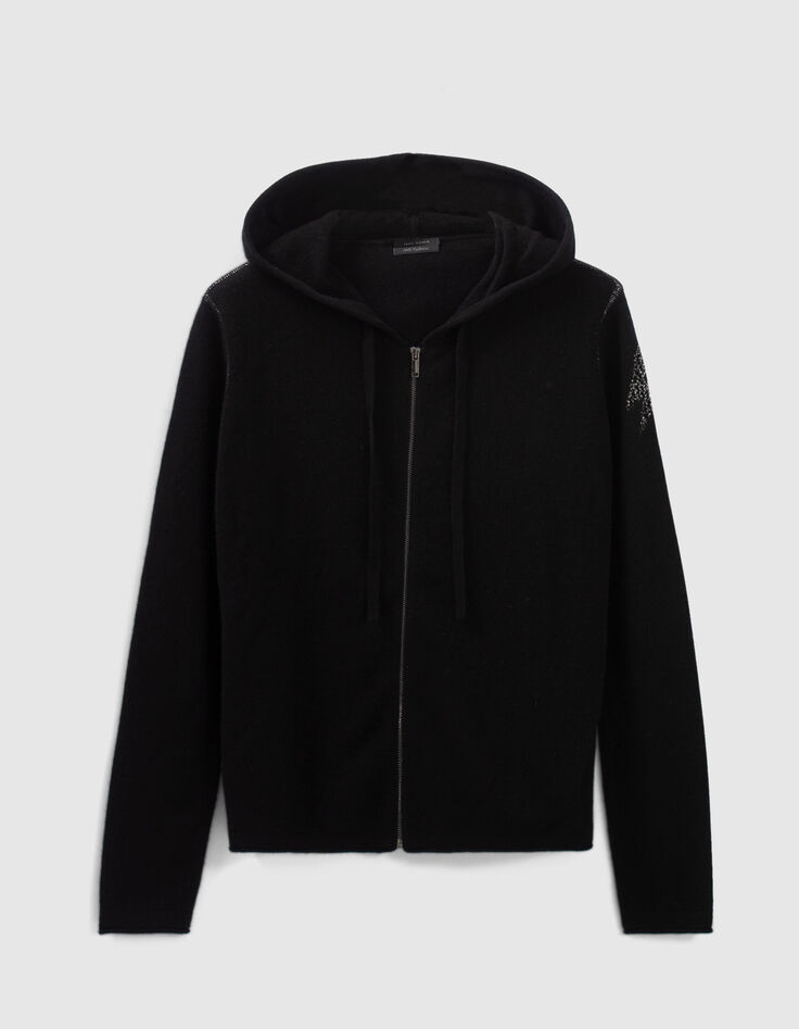 Cárdigan negro cuello V 100 % cachemira mujer-5